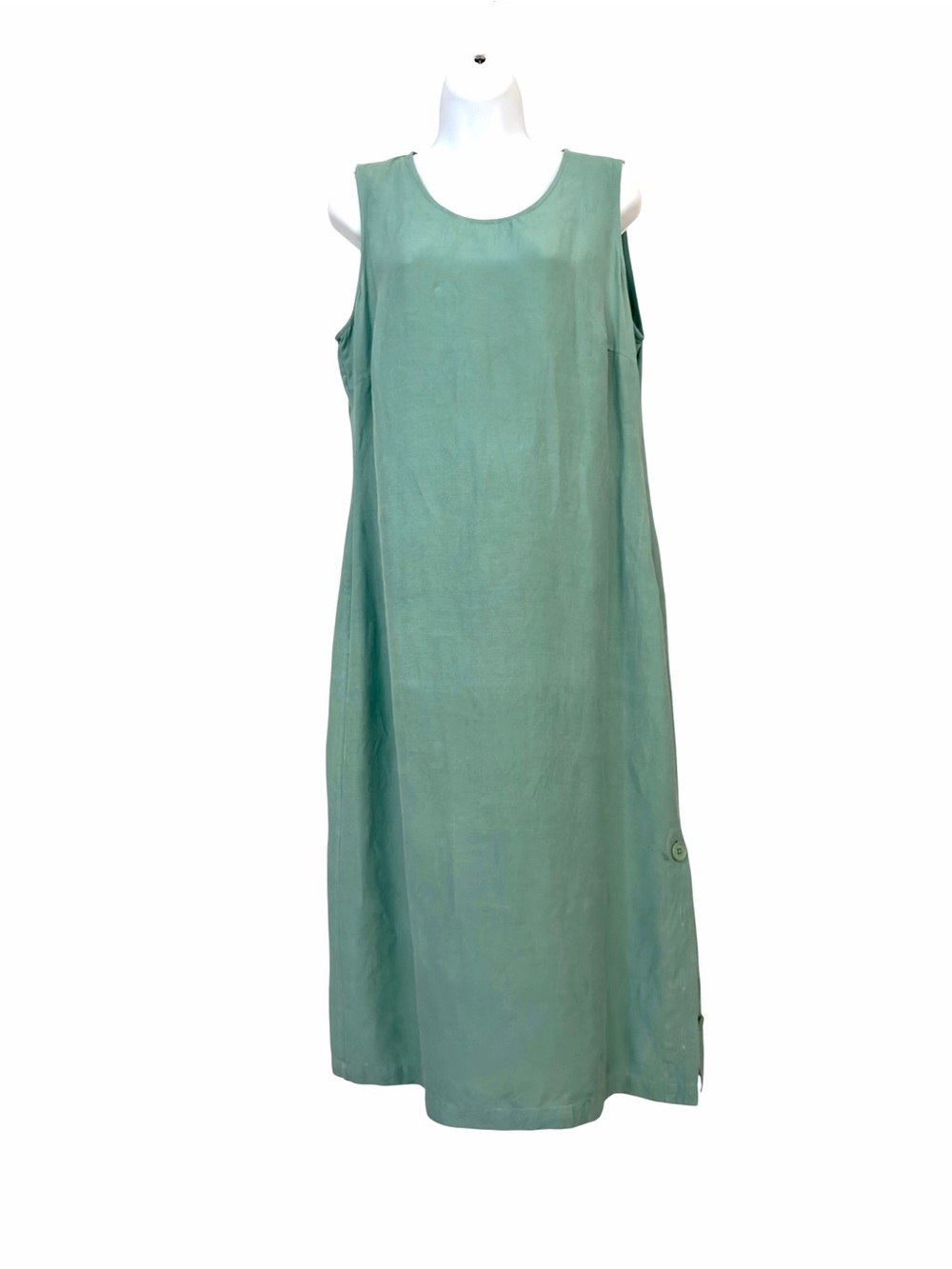 WinterSilks Green Dress Size Medium Midi Silk Linen Sleeveless Breathable